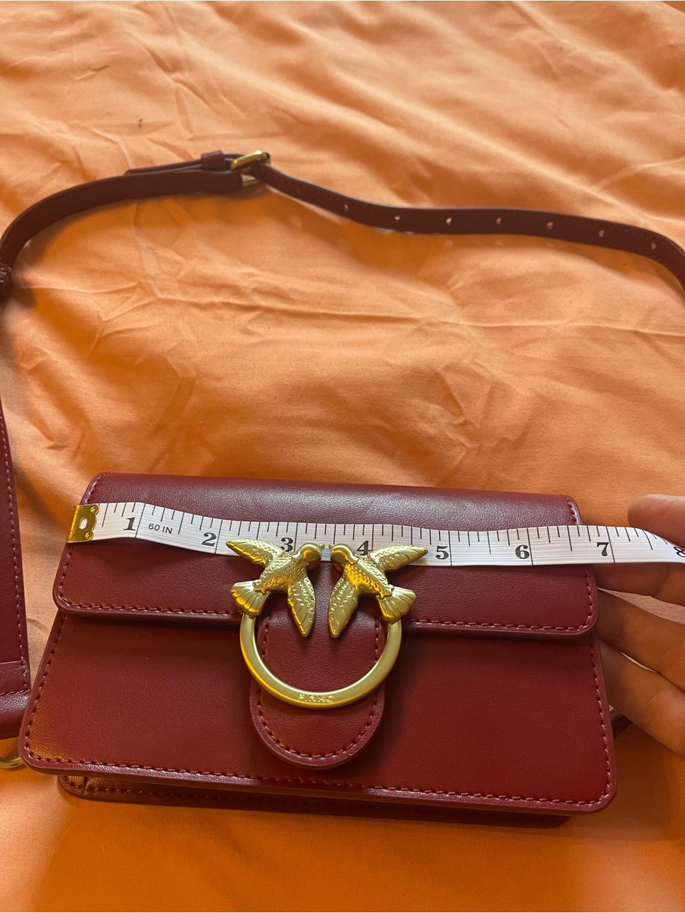 Pinko Red Leather Crossbody with Gold Bird Ring - Picture 7 of 7